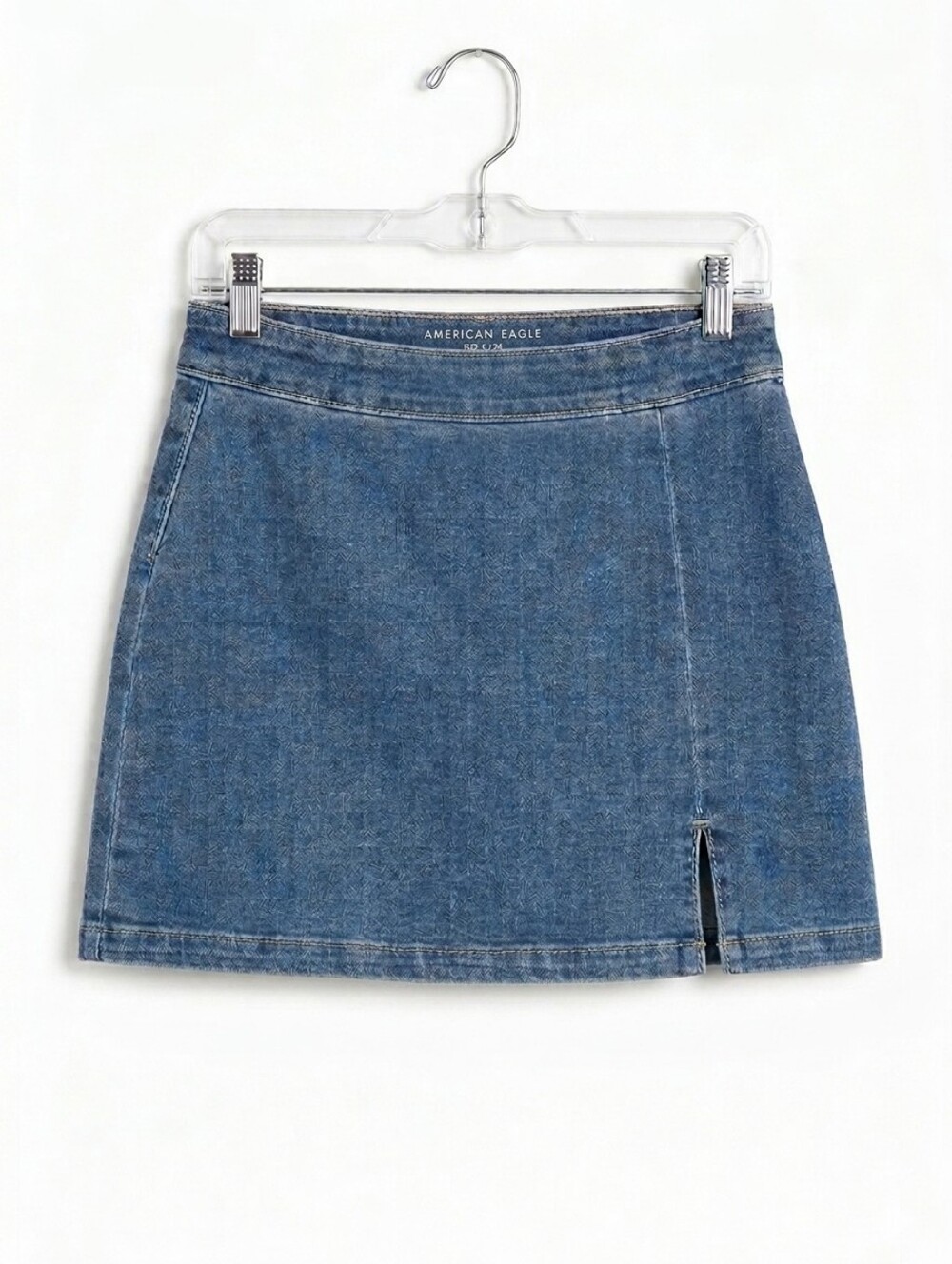 American Eagle Outfitters Blue Denim Mini Skirt With Front Slit ~Size 000